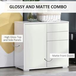 Rackhams High Gloss Frame Sideboard, Push-Open Design with 2 Drawer for Living Room, Bedroom, 74H x 79W x 36Dcm, White - thumbnail 5