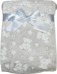 Rackhams Soft Fleece Wrap Blanket - Soft Unisex Pram Cot Crib Moses Basket Teddy and Stars Print Gift Set for Newborn, Babies, Girl/Boy, Infant - 75x100 CM - Grey