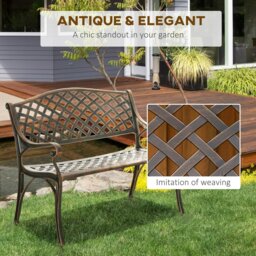 Rackhams Cast Aluminium Garden Bench 2 Seater Antique Park Loveseat, Bronze - Bronze Tone - Aluminium - 103cm x 62cm x 83cm - thumbnail 4
