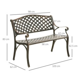 Rackhams Cast Aluminium Garden Bench 2 Seater Antique Park Loveseat, Bronze - Bronze Tone - Aluminium - 103cm x 62cm x 83cm - thumbnail 6
