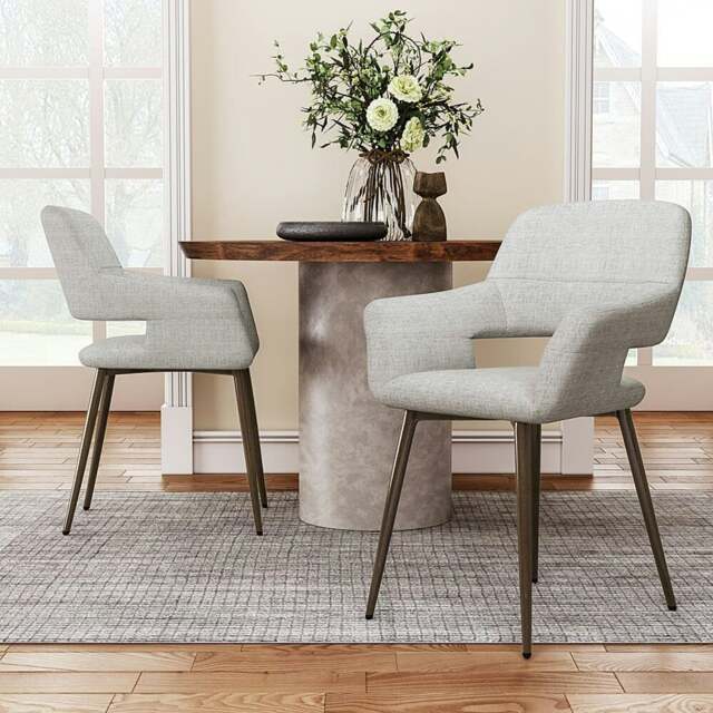 Rackhams Set of 2 Grey Linen Dining Chair with Metal Legs - image 1