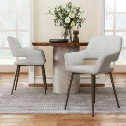 Rackhams Set of 2 Grey Linen Dining Chair with Metal Legs