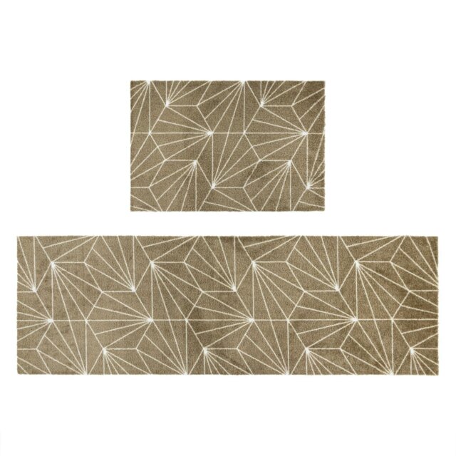 Rackhams Mega Mat Machine Washable Entrance Runner and Doormat Set, Brown Geo - image 1