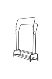 Rackhams Metal Clothes Rack Freestanding Double-Rod Cloak Rack - Black - thumbnail 5