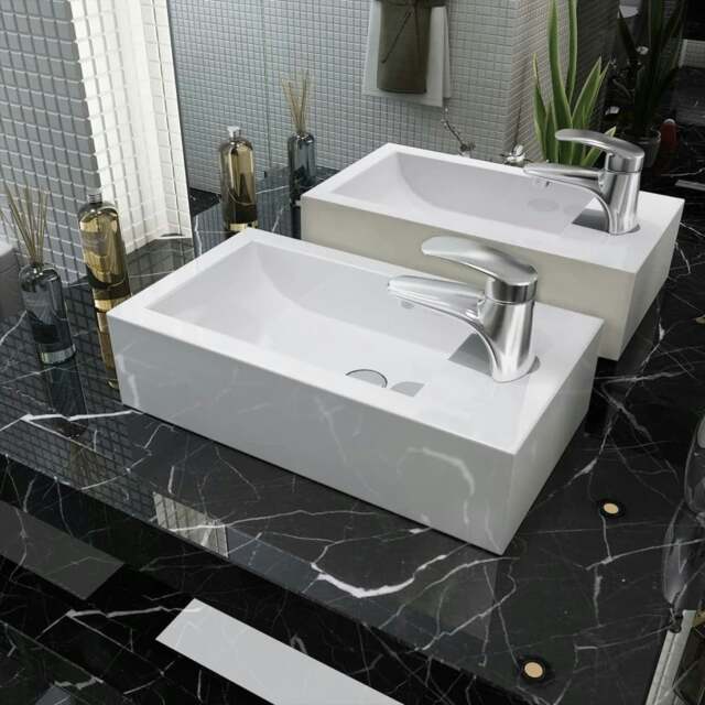 Rackhams Basin with Faucet Hole Rectangular Ceramic White 46x25.5x12 cm