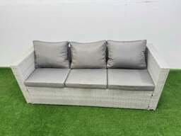 Rackhams Rattan Garden Furniture Dining Set 8 seater Patio Rectangular Table Sofa Set with Side Table 2 Small Stools Light Grey - thumbnail 3