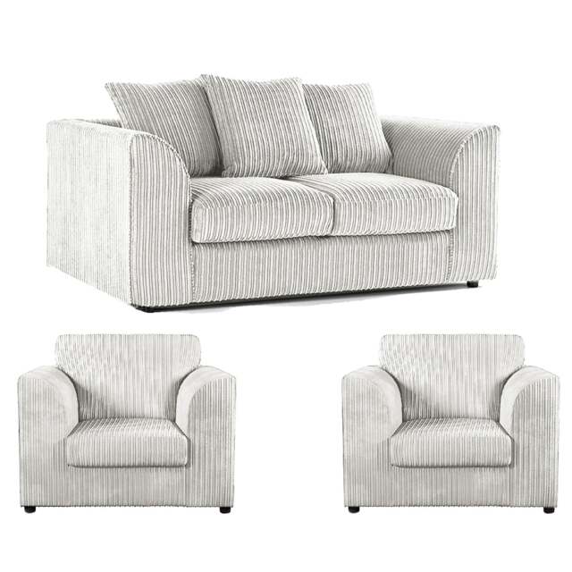 Rackhams Luxor Jumbo Cord 2 Seater and 2 x Armchairs - Scatter Back - Silver - image 1