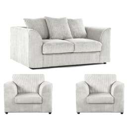 Rackhams Luxor Jumbo Cord 2 Seater and 2 x Armchairs - Scatter Back - Silver - thumbnail 1