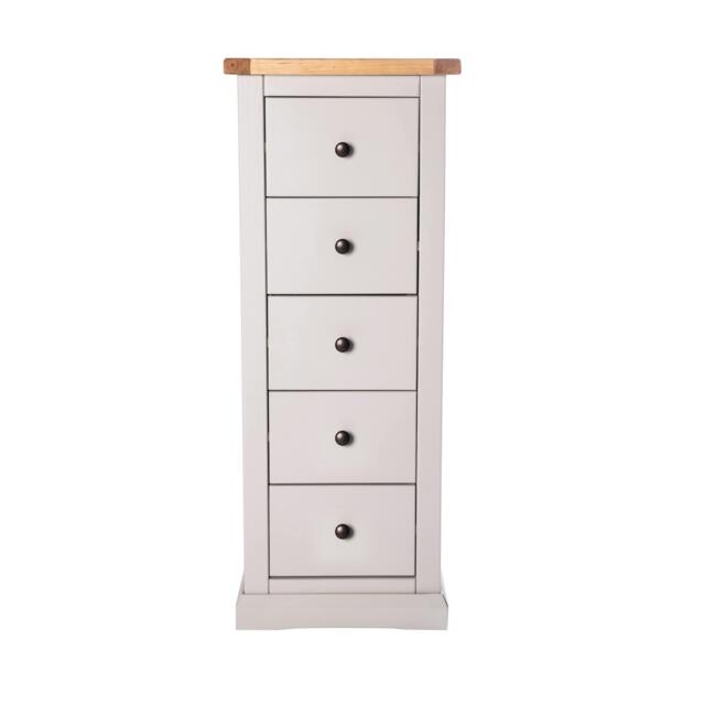 Rackhams Loreo 5 Drawer Narrow Chest of Drawers Brass Knob - Light Grey - image 1