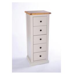 Rackhams Loreo 5 Drawer Narrow Chest of Drawers Brass Knob - Light Grey - thumbnail 3