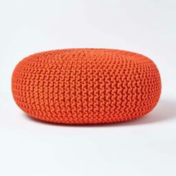 Rackhams Large Round Cotton Knitted Pouffe Footstool - Burnt Orange
