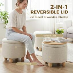 Rackhams Round Storage Ottoman with Reversible Lid, Beige - thumbnail 4