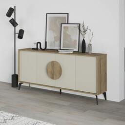 Rackhams Gora Particleboard 4 Door Sideboard with Metal Legs (W) 180cm - Sandstone Dark Oak Effect - thumbnail 1