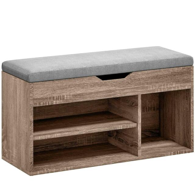 Rackhams Shoes Cabinet Bench Hidden Storage Padded Seat Organiser Footwear Rack Hallway Grey Wood Grain