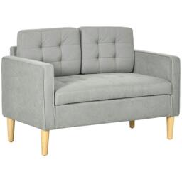 Rackhams Modern 2 Seater Sofa with Hidden Storage, 117cm Tufted Cotton Couch with Wood Legs, Compact Loveseat for Living Room, Kitchen, Light Grey - thumbnail 1