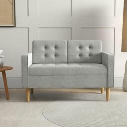 Rackhams Modern 2 Seater Sofa with Hidden Storage, 117cm Tufted Cotton Couch with Wood Legs, Compact Loveseat for Living Room, Kitchen, Light Grey - thumbnail 2