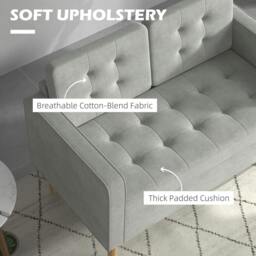 Rackhams Modern 2 Seater Sofa with Hidden Storage, 117cm Tufted Cotton Couch with Wood Legs, Compact Loveseat for Living Room, Kitchen, Light Grey - thumbnail 5