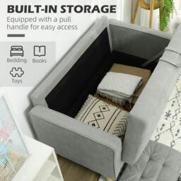 Rackhams Modern 2 Seater Sofa with Hidden Storage, 117cm Tufted Cotton Couch with Wood Legs, Compact Loveseat for Living Room, Kitchen, Light Grey - thumbnail 4
