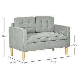 Rackhams Modern 2 Seater Sofa with Hidden Storage, 117cm Tufted Cotton Couch with Wood Legs, Compact Loveseat for Living Room, Kitchen, Light Grey - thumbnail 3