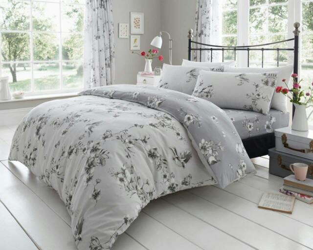 Rackhams Birdie Blossom Duvet Cover and Pillowcase Set - Grey - Double (200cm x 200cm) - image 1