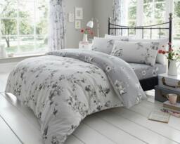 Rackhams Birdie Blossom Duvet Cover and Pillowcase Set - Grey - Double (200cm x 200cm) - thumbnail 1