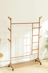 Rackhams Bamboo Clothes Rack Coat Garment Holder with Bottom Shelf Shoe Clothing Organizer - Brown - thumbnail 2