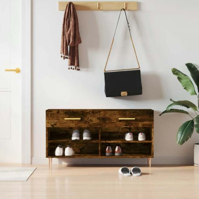 Rackhams Shoe Bench Smoked Oak 102x35x55 cm Engineered Wood