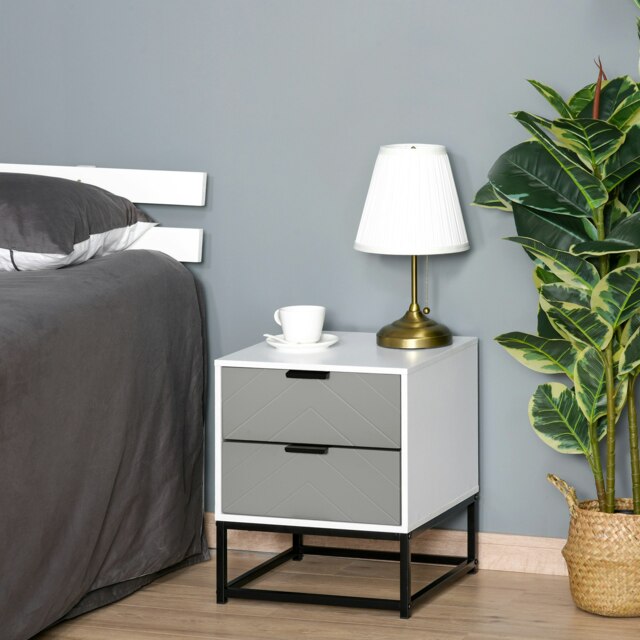 Rackhams Bedside Cabinet with Metal Base and 2 Drawer Storage for Home Office - image 1