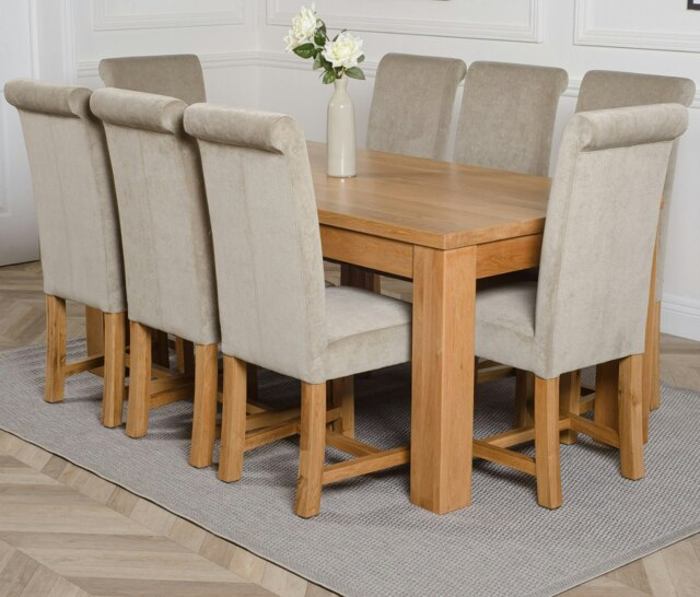 Rackhams Dakota Large Oak Dining Table with Washington Fabric Chairs - 8 chairs - Grey - image 1