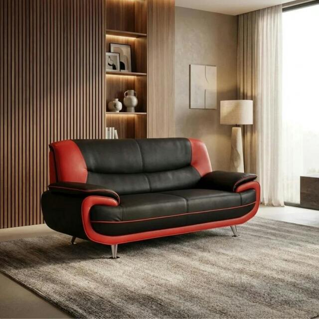 Rackhams Palermo Living Room Furniture Range - Black/Red - 3 Seater - image 1