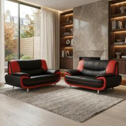Rackhams Palermo Living Room Furniture Range - Black/Red - 3 Seater - thumbnail 6