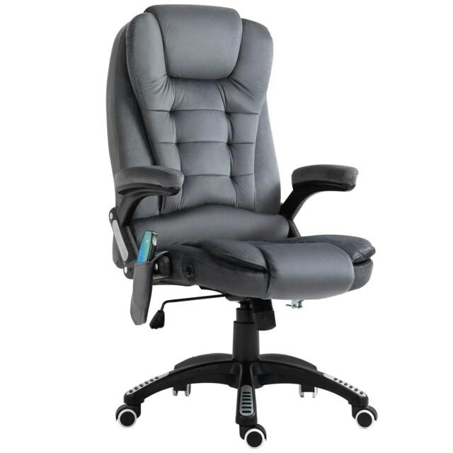 Rackhams Massage Recliner Chair Heated Office Chair with Six Massage Points Velvet-Feel Fabric 360° Swivel Wheels Grey - image 1