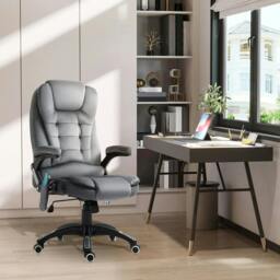 Rackhams Massage Recliner Chair Heated Office Chair with Six Massage Points Velvet-Feel Fabric 360° Swivel Wheels Grey - thumbnail 2