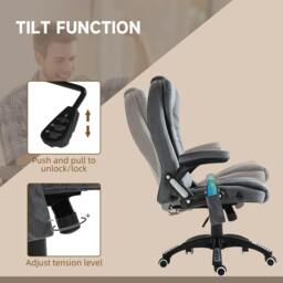 Rackhams Massage Recliner Chair Heated Office Chair with Six Massage Points Velvet-Feel Fabric 360° Swivel Wheels Grey - thumbnail 6