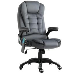 Rackhams Massage Recliner Chair Heated Office Chair with Six Massage Points Velvet-Feel Fabric 360° Swivel Wheels Grey - thumbnail 1