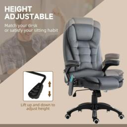 Rackhams Massage Recliner Chair Heated Office Chair with Six Massage Points Velvet-Feel Fabric 360° Swivel Wheels Grey - thumbnail 5