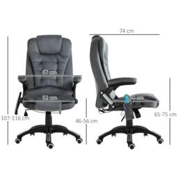Rackhams Massage Recliner Chair Heated Office Chair with Six Massage Points Velvet-Feel Fabric 360° Swivel Wheels Grey - thumbnail 3