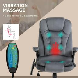 Rackhams Massage Recliner Chair Heated Office Chair with Six Massage Points Velvet-Feel Fabric 360° Swivel Wheels Grey - thumbnail 4