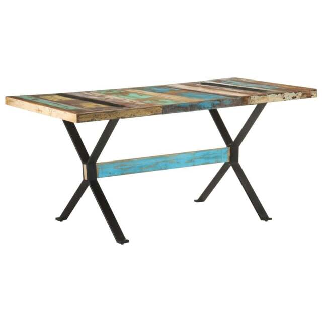 Rackhams Dining Table 160x80x76 cm Solid Reclaimed Wood - Multicolour - Solid reclaimed wood with a natural finish, steel with black powder-coated finish