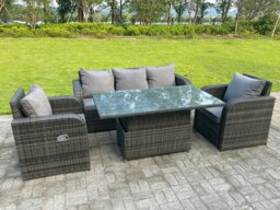 Rackhams 5 Seater Rattan Outdoor Garden Furniture Set with Adjustable Dining or Coffee Table, Sofa, 2 Reclining Chairs - Dark Grey - thumbnail 3