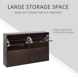 Rackhams Wooden Shoes Cabinet Multi Flip Down Shelf Drawer Organizer - Dark Brown - Dark Brown - thumbnail 4