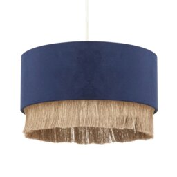 Rackhams Modern Midnight Blue Velvet Pendant Light Shade with Gold Tassels