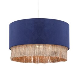 Rackhams Modern Midnight Blue Velvet Pendant Light Shade with Gold Tassels - thumbnail 2