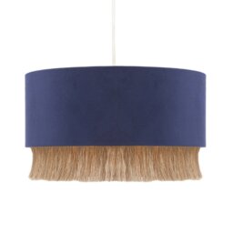 Rackhams Modern Midnight Blue Velvet Pendant Light Shade with Gold Tassels - thumbnail 5