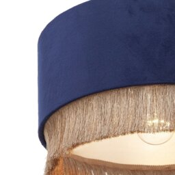 Rackhams Modern Midnight Blue Velvet Pendant Light Shade with Gold Tassels - thumbnail 4