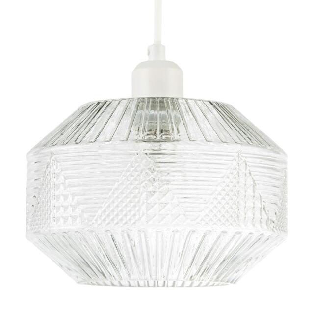 Rackhams Designer Multi-Faceted Hexagonal Drum Clear Glass Pendant Light Shade - image 1