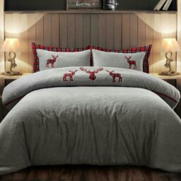 Rackhams Standing Stag Teddy Fluffy and Warm Fleece Duvet Cover Set - Silver - Single