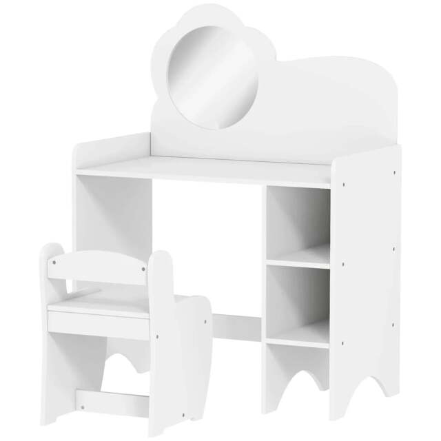 Rackhams Kids Dressing Table with Mirror, Stool, Kids Vanity Table with Shelves, for Ages 3-8 Years, White