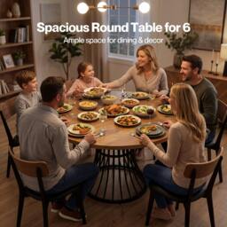 Rackhams Round Dining Table for 4-6 People 30mm MDF Metal Base Kitchen Brown - thumbnail 4