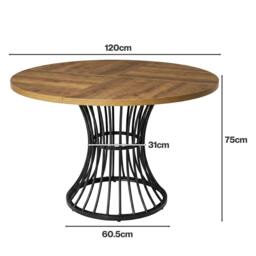 Rackhams Round Dining Table for 4-6 People 30mm MDF Metal Base Kitchen Brown - thumbnail 3